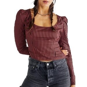 Free People Caroline Red & Black Stripe Long Sleeve‎ Top